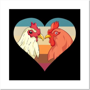 Farmer Chicken Couple Retro Farm Animal Heart Chicken Posters and Art